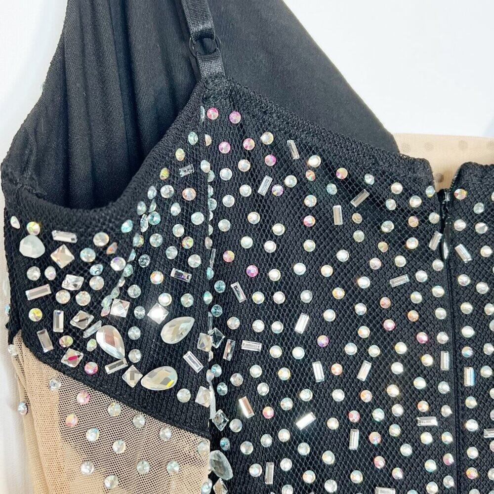 Banjul Beaded Rhinestone Black Bodycon Mini Formal Dress Womens L NWOT - Picture 12 of 16